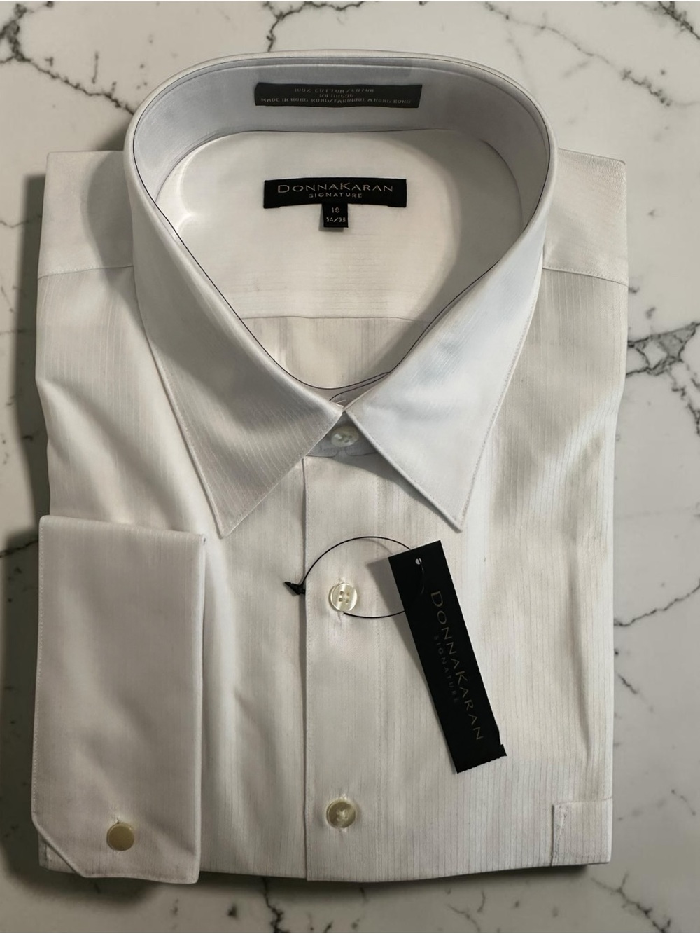 Donna Karan White Striped Dress Shirt 18 34/35 Cotton XL NWT